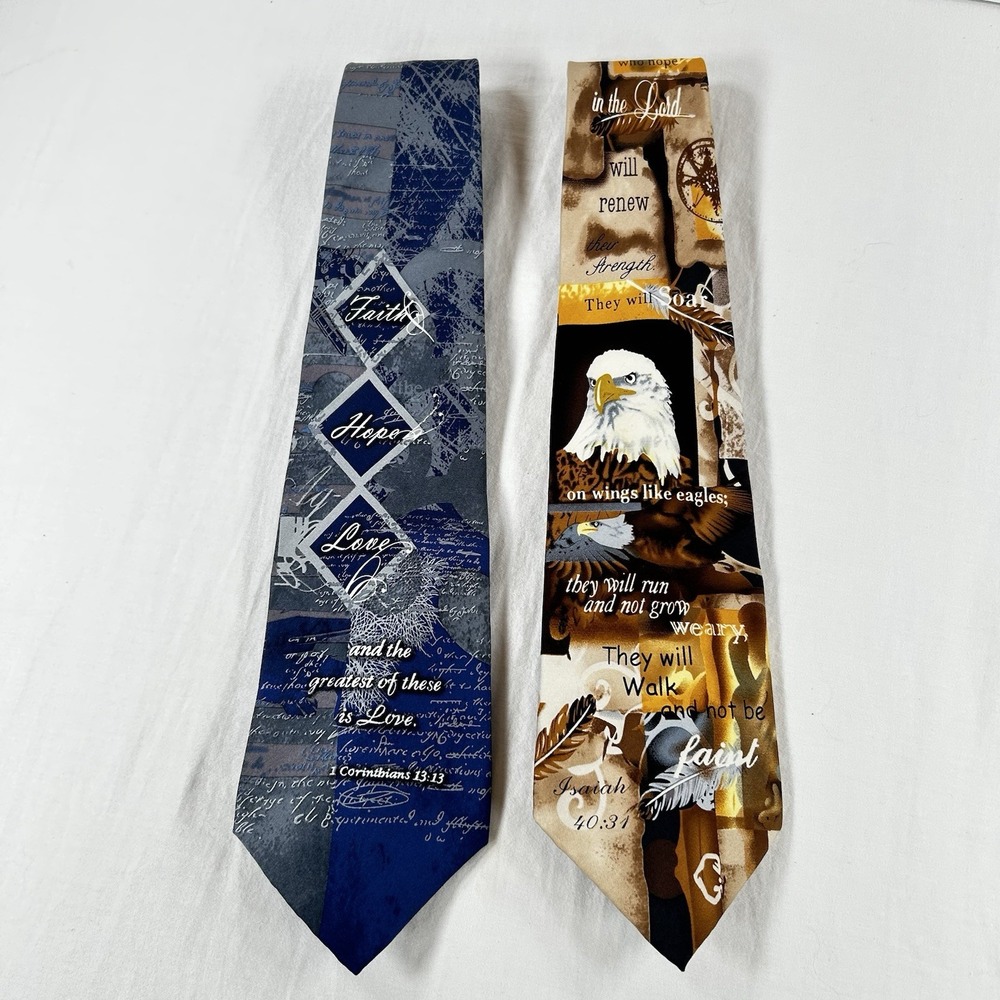 Lot of 2 Eagles Wings Faith-based 100% Silk Ties Religious Bible Pastor Faith